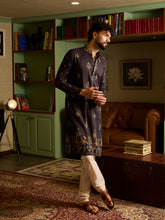 Men's Charcoal Black Printed Kurta & Pant Set