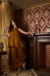 Metallic Bronze Gold Halter Neck Top and Palazzo Set