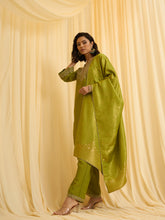 Green Embroidered Kurta with Palazzo and Dupatta Set