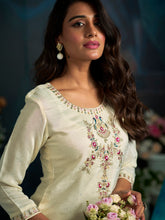 White Pure Cotton Zari Sequence Thread Embroidery With Moti Work Kurta With Pant