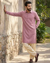 Men's Dusty Pink Cotton-Linen Kurta with Shirt Collar