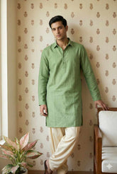 Sage Green Linen-Blend Shirt Kurta for Men