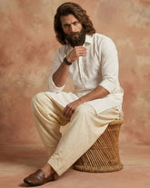 Men's Off-White Cotton Pathani Style Kurta