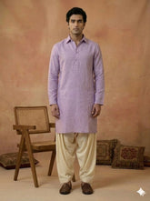 Men's Lavender Linen Shirt-Collar Kurta