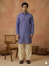 Men's Indigo Blue Linen-Look Cotton Kurta with Shirt Collar