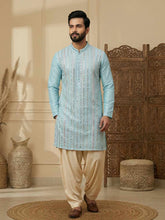 Chhaap Blue Sequence Thread Embroidered With Mirror Work Kurta Set