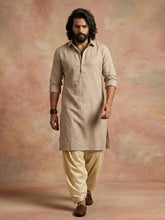 Men's Beige Linen-Blend Kurta with Cream Patiala Salwar Set