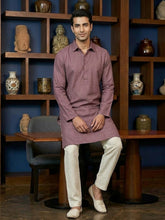 CHHAAP Men's Mauve Shirt-Collar Kurta with Off-White Pants Set