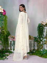White Georgette Zari Sequence Thread Embroidery With Mirror Work Kurta With Pant And Dupatta