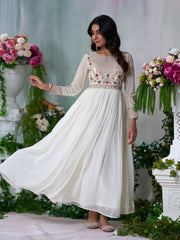 White Embroidered Ethnic Maxi Dress