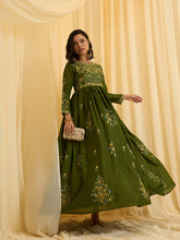 Olive Chinon Slik Zari Thread Embroidery Ethnic Dress