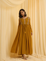 Mustard Georgette Zari Sequence Embroidered Ethnic Gown