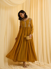 Mustard Georgette Zari Sequence Embroidered Ethnic Gown