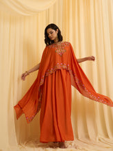 Orange Chinon Zari sequence Thread Embroidery Ethnic Gown