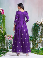 Purple Silk Blend Zari Sequence Embroidered Kurta With Palazzo