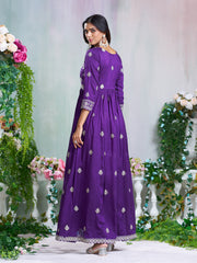 Purple Silk Blend Zari Sequence Embroidered Kurta With Palazzo