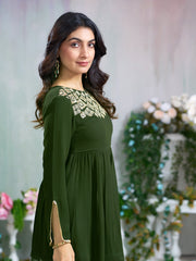 Green Georgette Gotta Lace Embellished Tiered Short Kurta with Flared Sharara Pant Set