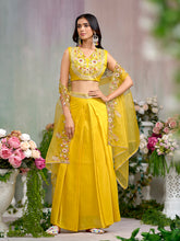 Yellow Silk Blend Thread Embroidered With Sequence Ethnic Co-Ord Set With Shrug