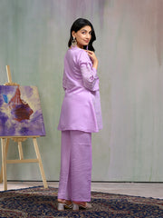Lavendar Silk Blend Zari Sequence Embroidered Kurta With pant Set