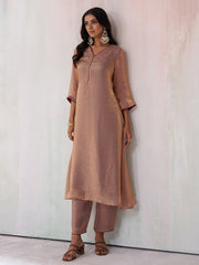 Steel Grey Silk Blend Solid Kurta with Pant Set