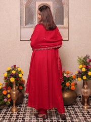 Red Embroidered Slit Kurta Set with Pants