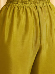 Olive Green Chinon Zari Sequence Thread Embroidered Coding With Gotta Patti Lace Kurta With Pant And Dupatta Set