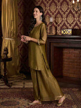 Elegant Olive Green Metallic Sharara Set