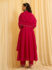 Red Chinon Zari Sequence Thread Embroidered With Coding Kurta With Pant And Dupatta Set