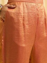 Brunt Orange Chiffon Zari Sequence Thread Embroidered With Coding Kurta With Pant And Dupatta Set