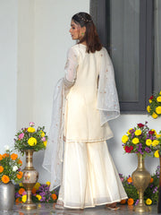White Star GeorgetteZari Sequence Thread Embroidered Kurta With Palazzo And Dupatta Set