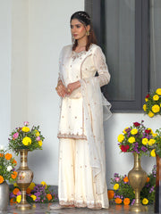 White Star GeorgetteZari Sequence Thread Embroidered Kurta With Palazzo And Dupatta Set