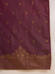 Wine Silk Blend Zari Sequence Embroidered Kurta With Palazzo And Dupatta Set