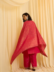 Rani Pink Silk Blend Zari Sequence Embroidered Kurta With Palazzo And Dupatta Set