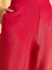 Rani Pink Silk Blend Zari Sequence Embroidered Kurta With Palazzo And Dupatta Set