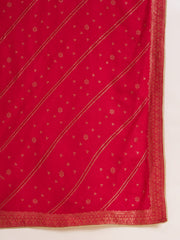 Red silk Blend Zari Sequence Thread Embroidered Coding With beaded drops Kurta With Pant And Dupatta Set