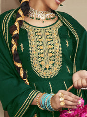Green Zari Sequence Thread Embroidery Kurta With Pant And Dupatta