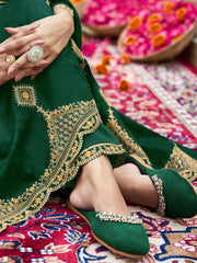 Green Zari Sequence Thread Embroidery Kurta With Pant And Dupatta