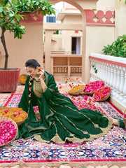 Green Zari Sequence Thread Embroidery Kurta With Pant And Dupatta