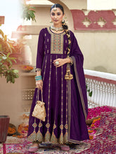 Purple Zari Sequence Thread Embroidery Kurta With Pant And Dupatta