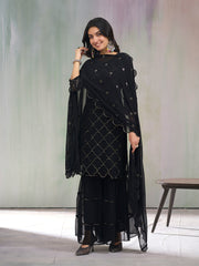 Black Georgette Sequence Kurta Set with Dupatta