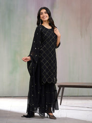 Black Georgette Sequence Kurta Set with Dupatta