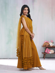Mustard Georgette Sequence with Embroidered Kurta Set with Dupatta