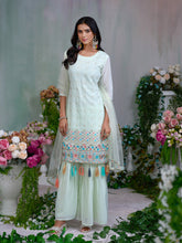 Light Green Georgette Embroidery & Sequence with Tasseled Kurta Sharara Sets with Dupatta
