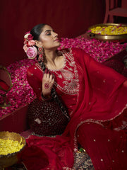 Red Embroidered Kurta Set with Dupatta & Plazzo