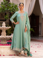Blue Embroidered Kurta Set with Dupatta & Pant