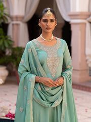 Blue Embroidered Kurta Set with Dupatta & Pant