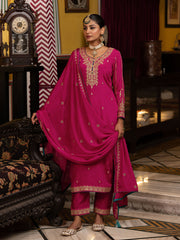 Pink EmbroidePink Kurta Set with Dupatta & Pant