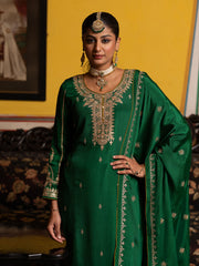 Green Chinon Zari Sequence Embroidered and Cording Kurta With Pant And Dupatta Set