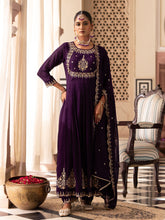 Purple EmbroidePurple Anarkali Kurta Set with Dupatta & Pants