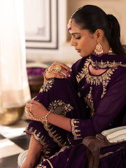 Purple EmbroidePurple Anarkali Kurta Set with Dupatta & Pants